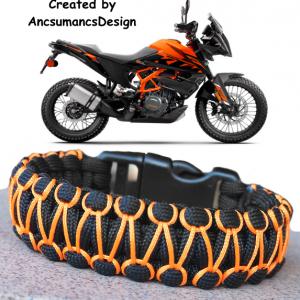 Designer túlélő paracord karkötő  biztonsági csattal COBRA RIDER STITCH KTM Fekete narancssárga (csuklóméret 19-20cm)