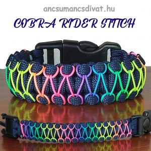 Designer túlélő paracord karkötő  biztonsági csattal COBRA RIDER STITCH Navy kék szivárvány (csuklóméret 16-16,5cm)