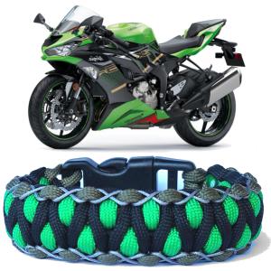 Designer túlélő paracord karkötő  biztonsági csattal DRAGON EYE STITCH fekete zöld keki (csuklóméret 19-20cm)