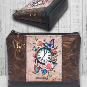 Designer virágzó órás - Nagyméretű nyomtatott panellal díszített vízálló talpas textilbőr neszesszer