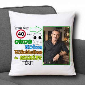 Díszpárna 35x35cm - Férfi születésnapra fényképpel és évvel 001- álló képpel