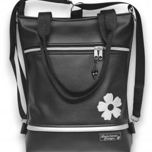 Egyke virágos elegáns 4in1 női hátizsák divattáska oldaltáska Fekete-ezüst