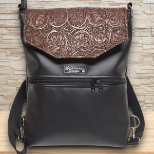 Elegáns 3D barna virágos fedélrészes 3in1 hátizsák univerzális táska