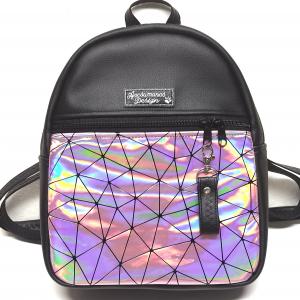 Elegáns fekete-rose lézerhologramos DORINA-M hátizsák textilbőr pántokkal 29x24x10