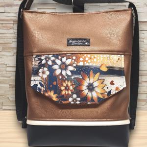 Fantasy virágok EMILI 3 funkciós hátizsák oldaltáska Fekete-bronz barna