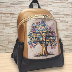 Fantasy Virágzó könyves fa - Palacktartós MAXIM BackPack L hátizsák Fekete-óarany