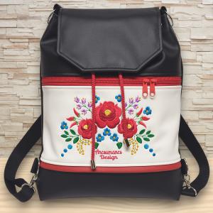 Fedélrészes zsinóros 3in1 hátizsák univerzális táska - Hímzett Hungarian Folkart08