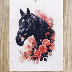 Fekete ló rózsákkal cordura textilpanel választható méretben