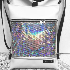 Flitter hologramos 3in1 hátizsák univerzális táska-fehér