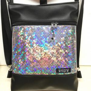 Flitter hologramos 3in1 hátizsák univerzális táska-fekete