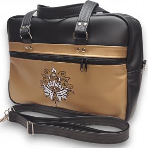 Fly Bag utazótáska kézipoggyász repülős méret 40x30x18 Lótuszvirág fekete és óarany alapon