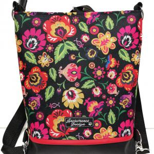 Folk virágok - hátulzsebes 3in1 textilbőr hátizsák univerzális táska