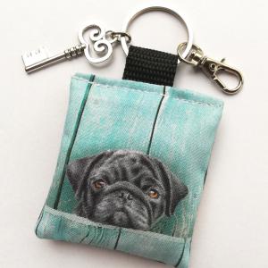 Francia bulldog textil kulcstartó karikával karabinerrel kulcs fityegővel