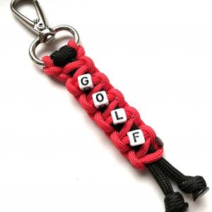GOLF feliratos paracord  slusszkulcsdísz kulcstartó karabinerrel Fekete-piros,fekete-fehér betükkel