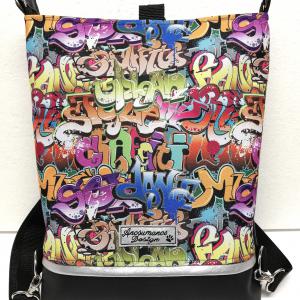 Graffiti - hátulzsebes 3in1 textilbőr hátizsák univerzális táska