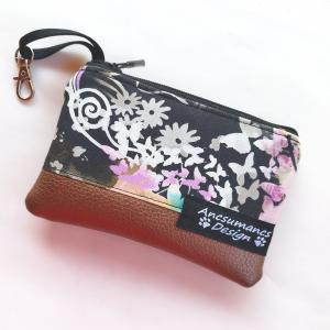 Happiness Textilbőr kulcscsomótartó, aprótartó, kártyatartó Indák pillangók bronz bőrrel