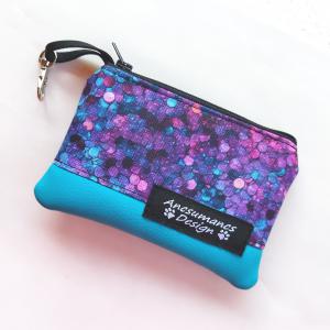 Happiness Textilbőr kulcscsomótartó, aprótartó, kártyatartó Lila magenta flitterek türkizzel