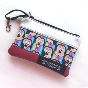 Happiness Textilbőr kulcscsomótartó, aprótartó, kártyatartó Minnie magenta-ezüst