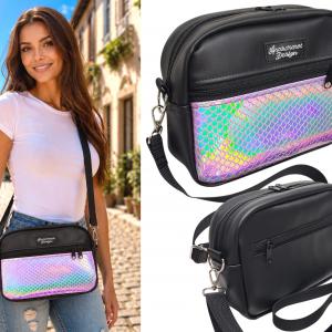 Helena crossbody oldaltáska testtáska övtáska 22x17x7cm - Fekete alapon Rose sellőhologramos