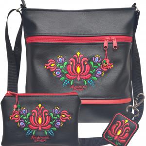 Hímzett 30x30-as Matyó virágos pakolós szett HungarianFolkart28 táska+pénztárca+kulcstartó
