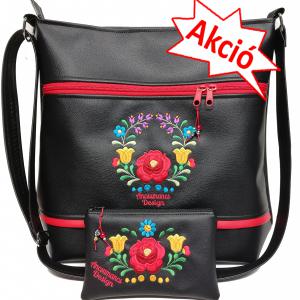 Hímzett 35x36-os nagy csini pakolós táska szett fekete HungarianFolkart05 neszivel