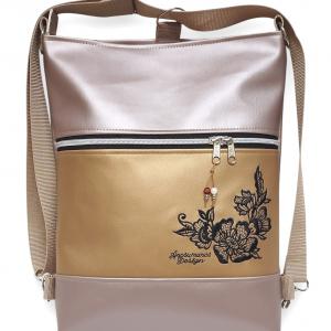 Hímzett 3in1 hátizsák univerzális táska FantasyFlower007 Gyöngyházpúder-óarany
