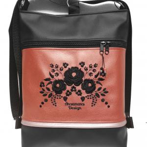 Hímzett 3in1 hátizsák univerzális táska Hungarian Folkart08 Fekete-metál terrakotta