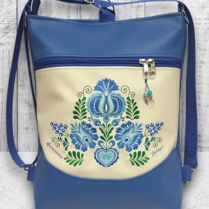 Hímzett 3in1 hátizsák univerzális táska mosolyvonalas kék-világos bézs - Hungarian Extra 002