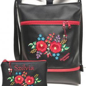 Hímzett 3in1 Kalocsai virágos szett Hungarian Folkart07 táska+neves pénztárca