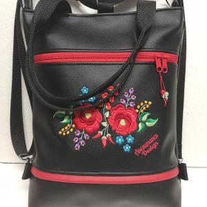 Hímzett 4in1 hátizsák univerzális táska fekete Hungarian Folkart07