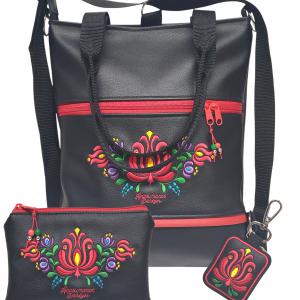Hímzett 4in1 Matyó virágos szett Hungarian Folkart28 táska+pénztárca+kulcstartó
