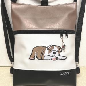 Hímzett angol bulldog kutyusos 3in1 hátizsák univerzális táska