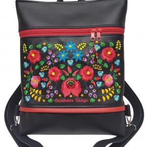 Hímzett bőrpántos pakolós hátizsák - Hungarian Extra (001) 36x30x8cm