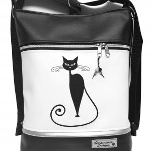 Hímzett cicás 3in1 hátizsák univerzális táska fekete-fehér-ezüst