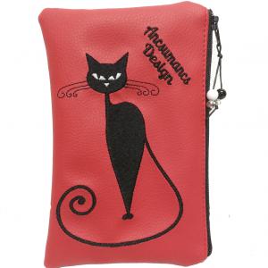 Hímzett cicás neszeszer  telefontartó Piros