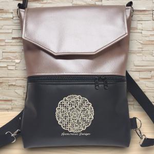 Hímzett csipke mandalás fedélrészes 3in1 hátizsák univerzális táska fekete-púder