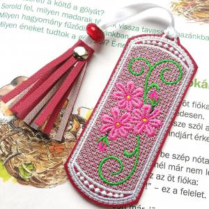 Hímzett könyvjelző bojttal- 3 rózsaszínvirág AP008
