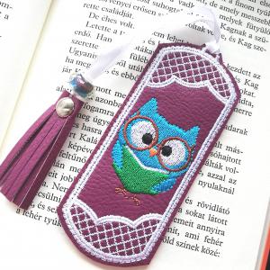Hímzett könyvjelző bojttal- olvasó bagoly