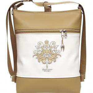 Hímzett lótuszvirág 3in1 hátizsák univerzális táska drapp-fehér