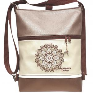 Hímzett mandalás 3in1 hátizsák univerzális táska Bronz pezsgő púder (mandala002)
