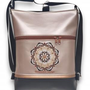 Hímzett mandalás 3in1 hátizsák univerzális táska fekete-púder (mandala001)
