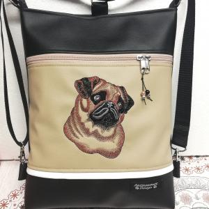 Hímzett mopsz kutyusos 3in1 hátizsák univerzális táska