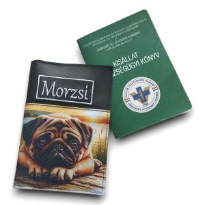 Hímzett neves kisállat egészségügyi könyv borító - Mopsz