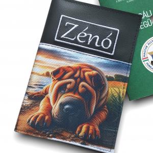 Hímzett neves kisállat egészségügyi könyv borító - Shar Pei