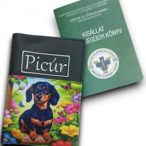 Hímzett neves kisállat egészségügyi könyv borító - Tacskó