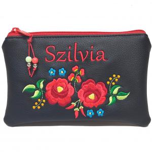 Hímzett névreszóló neves népi motívumos pénztárca Hungarian Folkart07 kalocsai virágos
