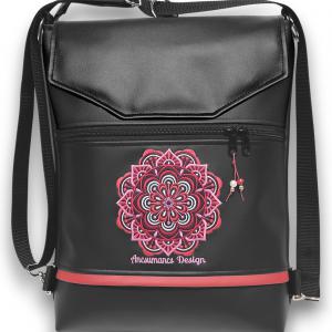 Hímzett piros mandalás fedélrészes 3in1 hátizsák univerzális táska