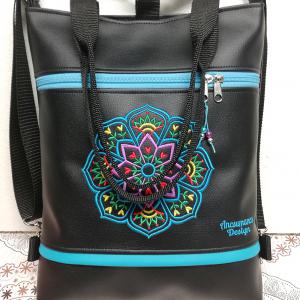 Hímzett tulipán mandalás 4in1 hátizsák univerzális táska türkíz