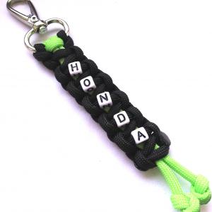 HONDA feliratos paracord  slusszkulcsdísz kulcstartó karabinerrel Fekete-neonzöld