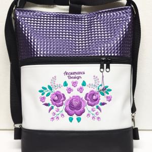 HungarianFolkart12 fekete-fehér-piramis lila 3in1 hátizsák univerzális táska